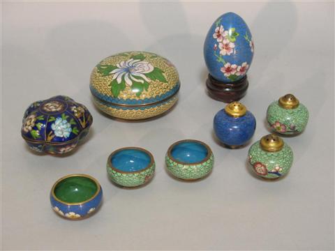 Appraisal: NINE CHINESE CLOISONNE PIECES Includes three salts three pepper shakers