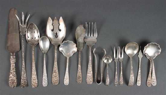 Appraisal: Sixteen American sterling silver serving pieces in the ''Rose'' pattern