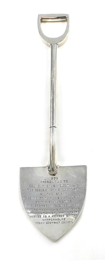 Appraisal: A silver presentation model of a garden spade presentation inscribed