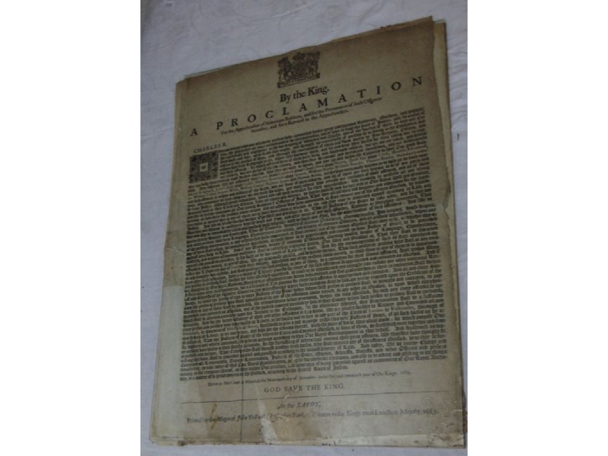 Appraisal: A Charles II proclamation for the apprehension of notorious robbers