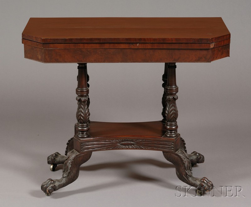 Appraisal: Classical Mahogany Carved and Mahogany Veneer Games Table probably New