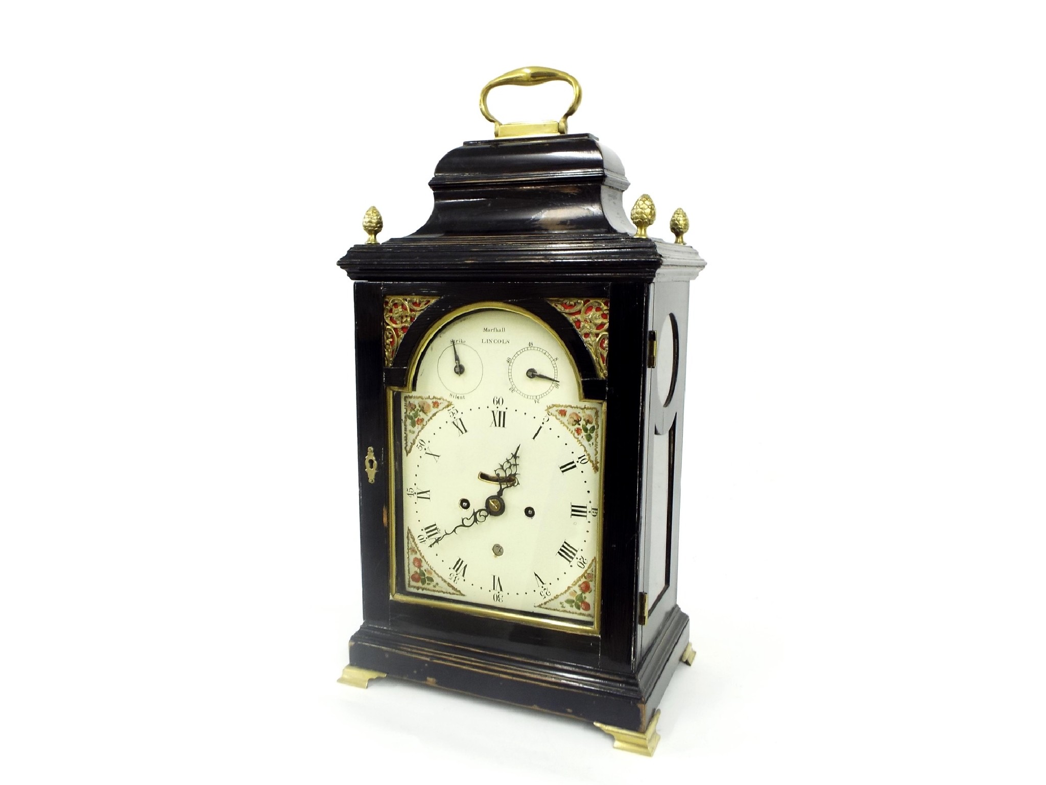 Appraisal: English ebonised double fusee verge bracket clock the movement with