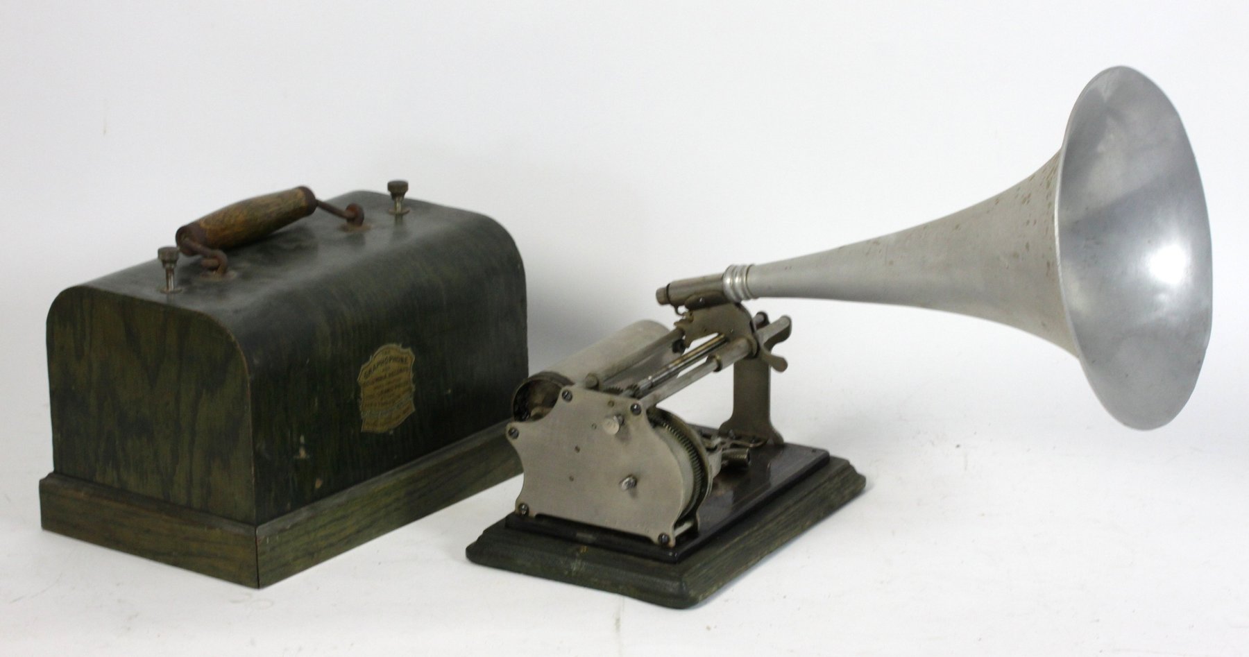 Appraisal: A Graphophone phonograph with later horn in a case pickup