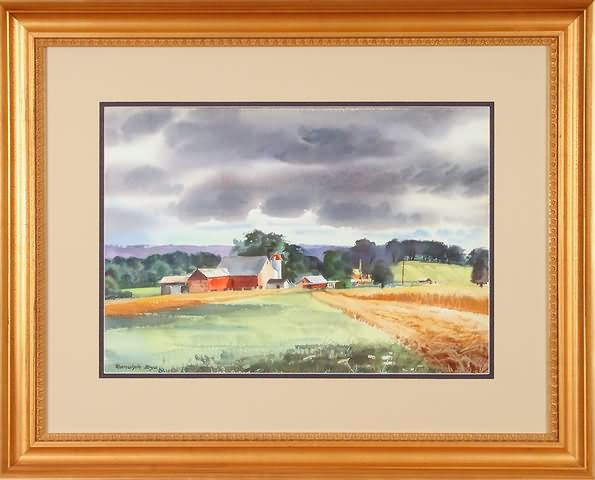 Appraisal: Farm landscape with dramatic sky watercolor x sight SLL Artist