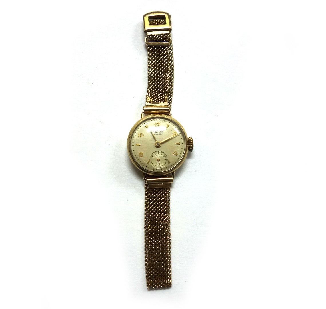 Appraisal: J W Benson a lady's ct gold cased bracelet watch