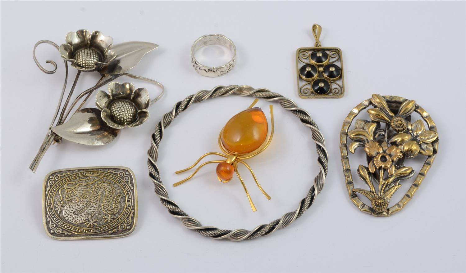 Appraisal: Group lot of Jewelry Items to include Silver Bangle Amber