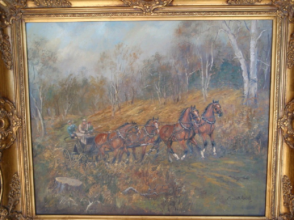 Appraisal: Elizabeth Ansell Carriage driving through a wooded landscape oil on