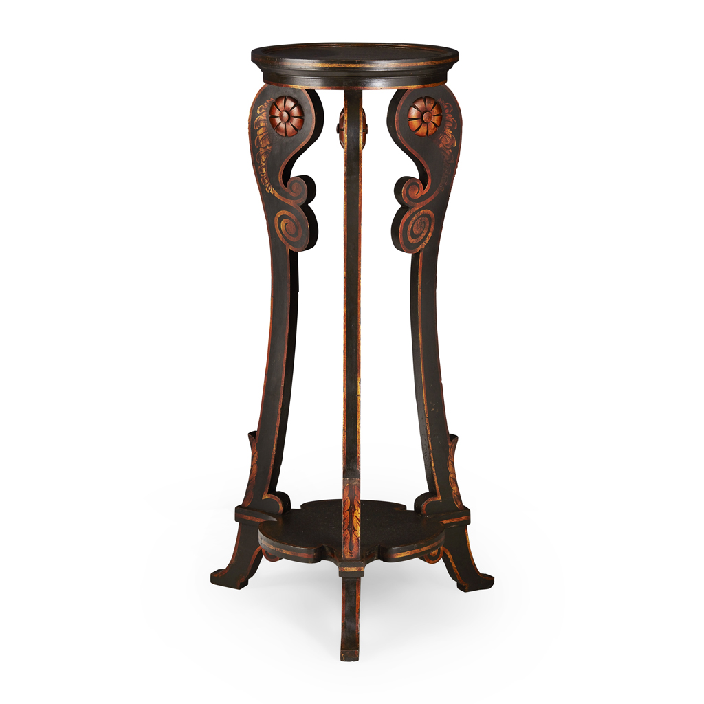 Appraisal: REGENCY EBONISED AND GOLD PAINTED JARDINIERE STAND CIRCA the dished