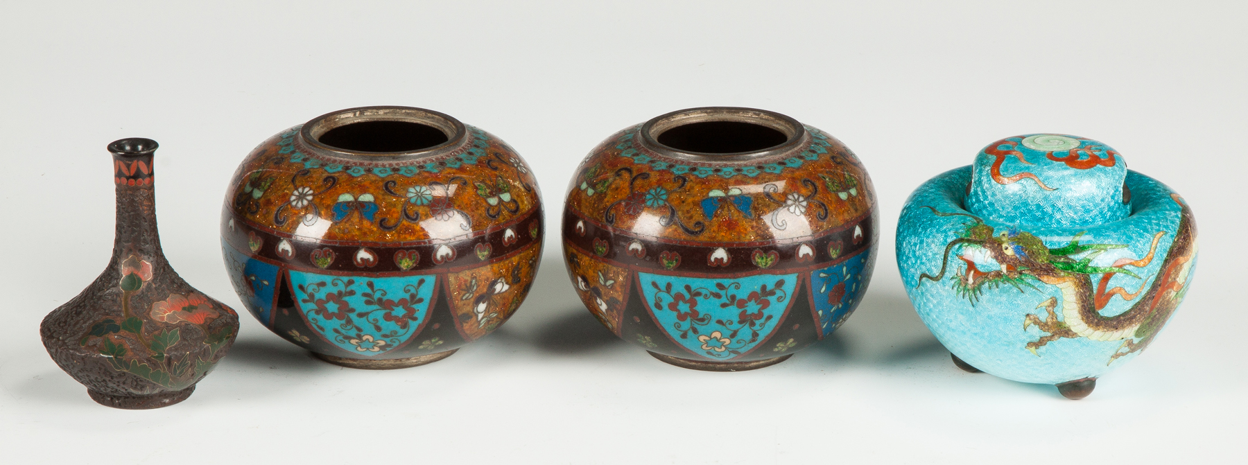 Appraisal: Japanese Vase Jars Censor All C Cloisonn lacquered miniature vase