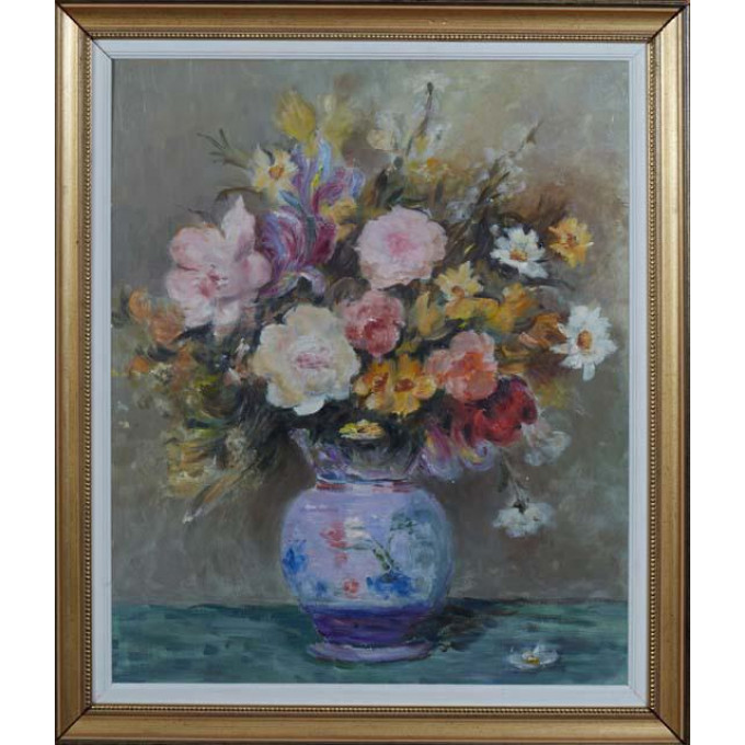 Appraisal: Continental School Still Life of Flowers in a Purple Vase