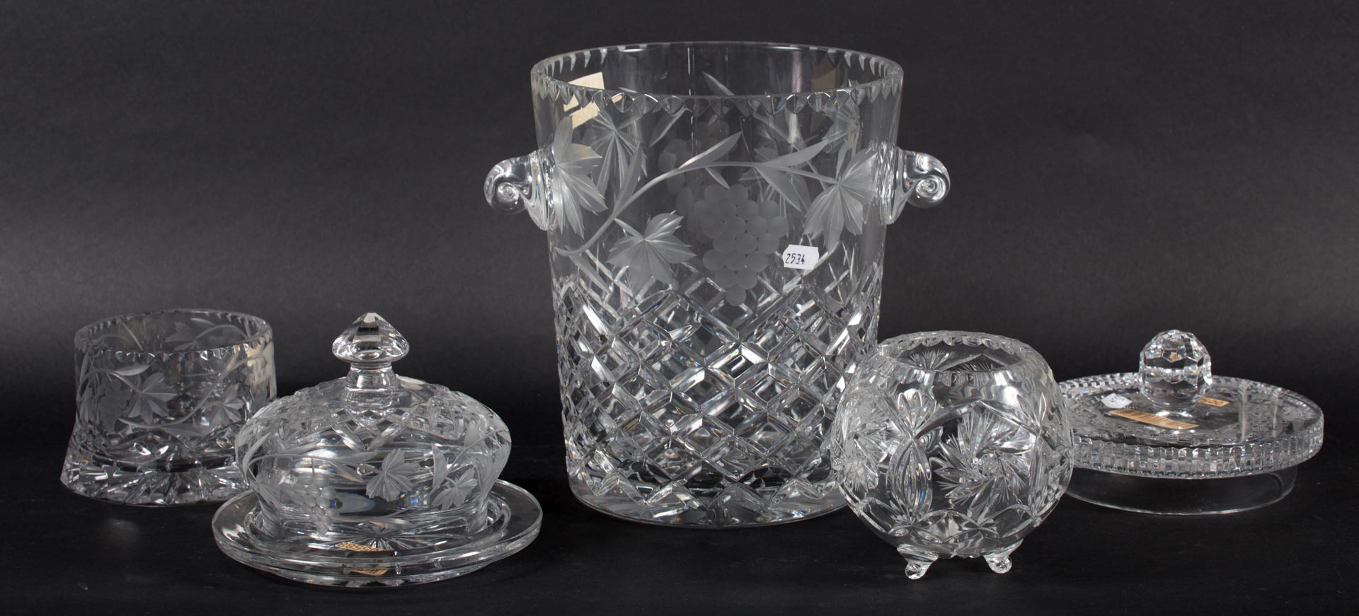 Appraisal: Five etched and pressed glass items Undernumber