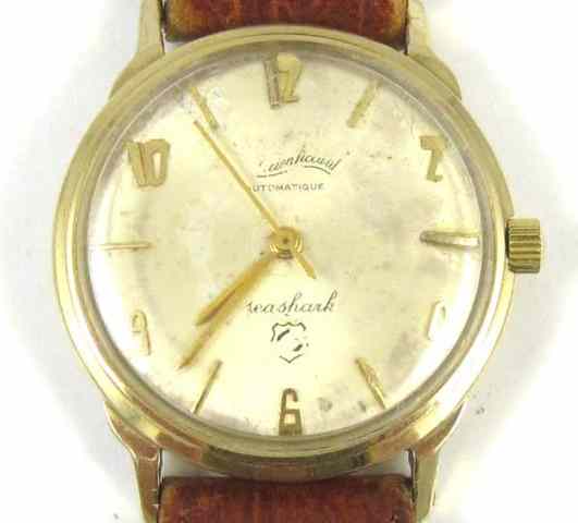 Appraisal: MAN'S VINTAGE LUCIEN PICCARD SEASHARK WRISTWATCH K yellow gold case