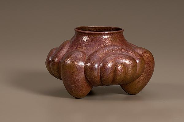 Appraisal: HAND-HAMMERED COPPER VASE Mexican dated on the base with Ignasio