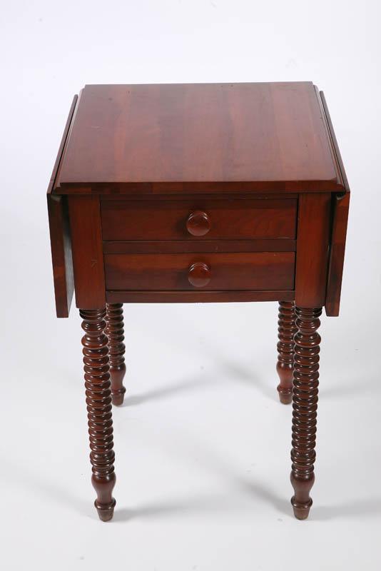 Appraisal: TWO DRAWER DROP LEAF STAND Cherry with a square top