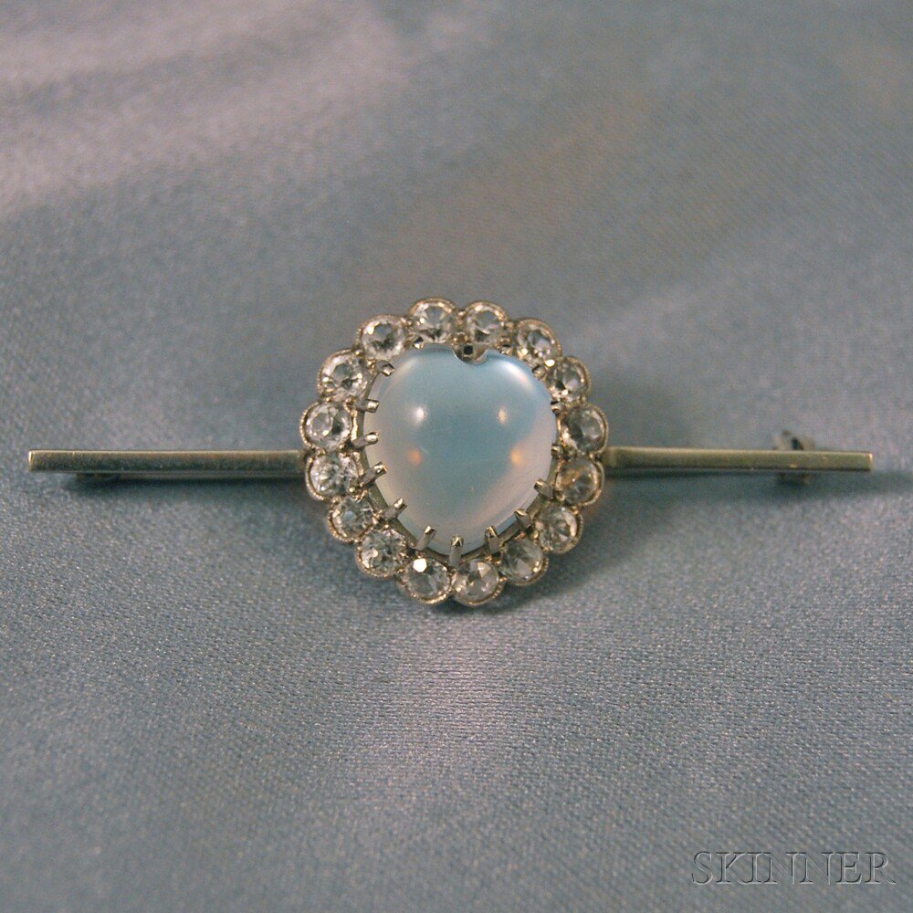 Appraisal: Silver Moonstone and Paste Bar Pin lg in Estimate -