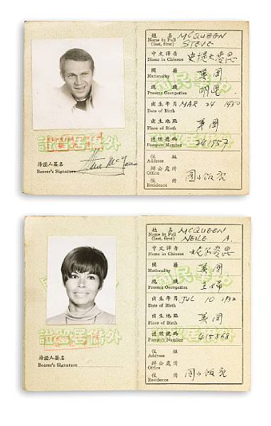 Appraisal: Chinese Visas for Neile and Steve McQueen together with Steve