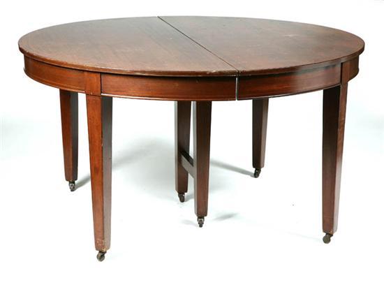 Appraisal: DINING TABLE Round mahogany table with band inlay and five