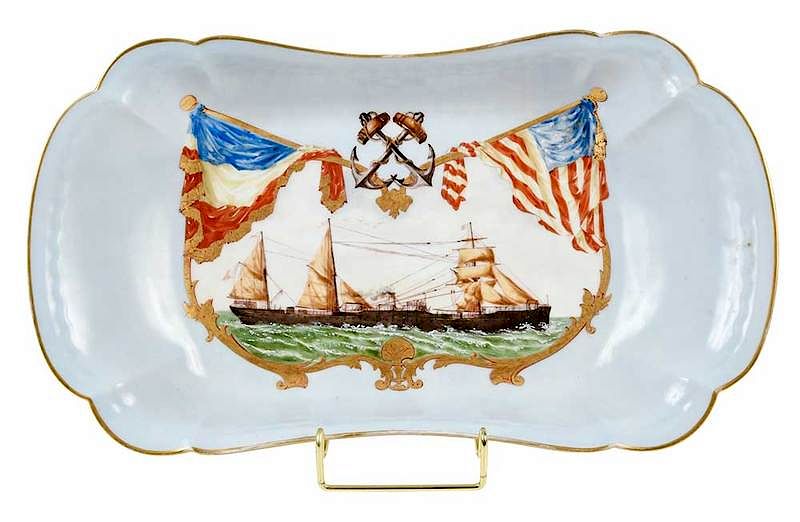 Appraisal: Hand Painted and Parcel Gilt Nautical Deep Tray French circa