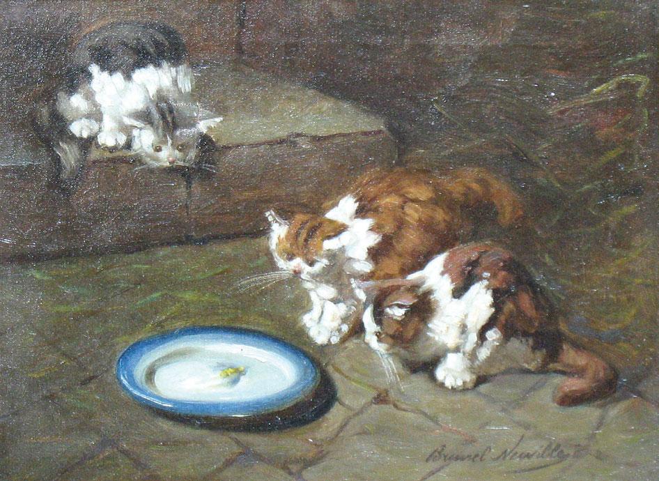 Appraisal: BRUNEL DE NEUVILLE Three cats and a saucer of milk