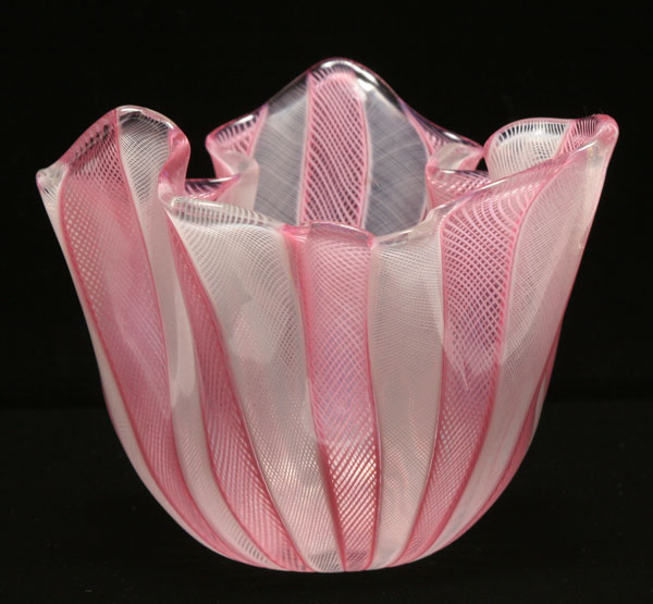 Appraisal: Venini pink latticino glass fazzoletto handkerchief vase Acid stamp H