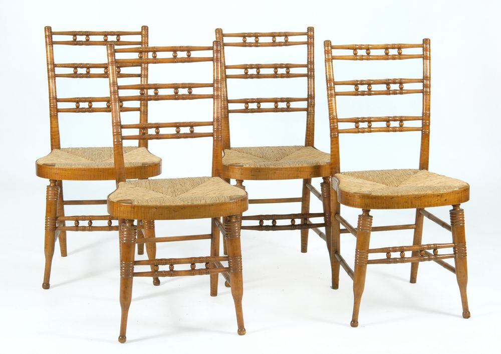 Appraisal: SET OF FOUR ANTIQUE AMERICAN SHERATON FANCY CHAIRS th CenturyIn