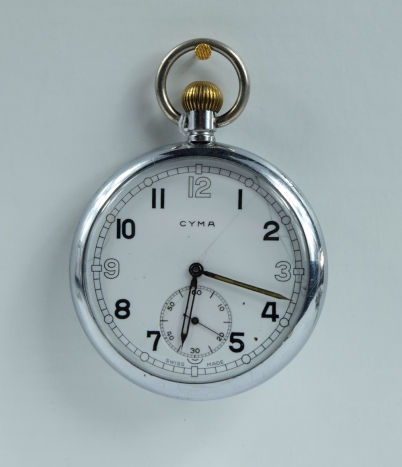 Appraisal: Cyma Military pocket watch with white dial marked to the