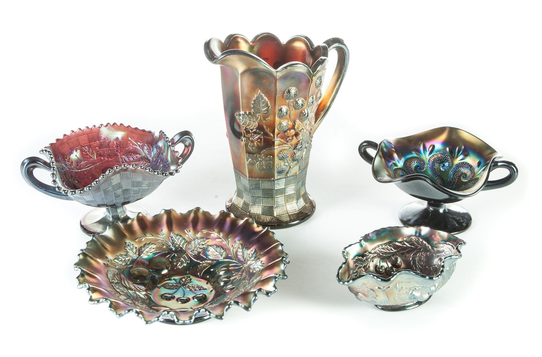 Appraisal: FIVE PIECES OF CARNIVAL GLASS American st quarter- th century