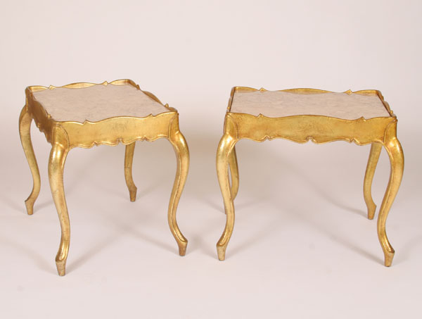 Appraisal: Pair gilt wood side tables with marble inserts cabriole legs