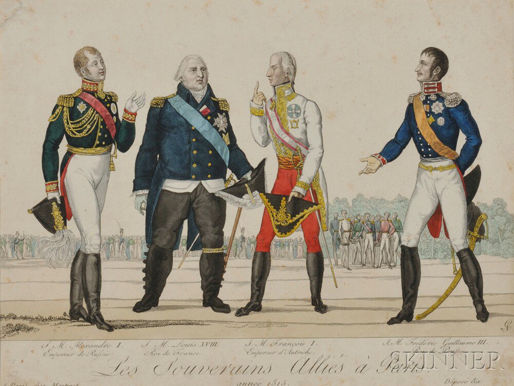 Appraisal: Hand-colored Engraving of European Leaders at the Treaty of Paris