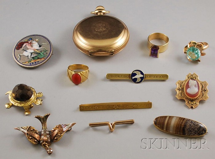 Appraisal: Group of Antique Jewelry including an Elgin pocket watch gold