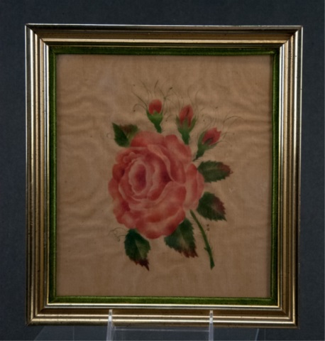 Appraisal: Framed Painting of a Rose on Velvet Signed AC beneath