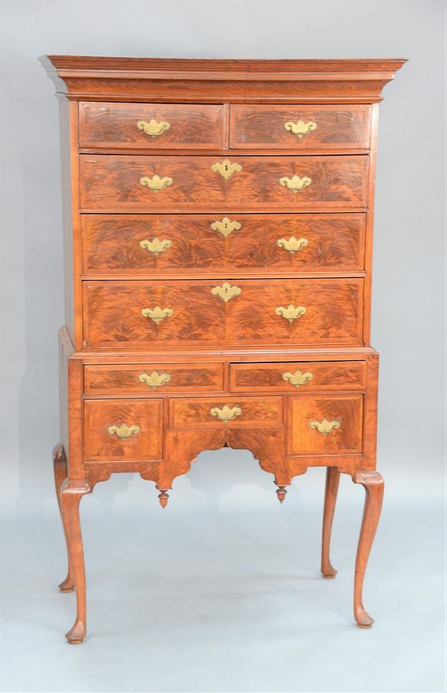 Appraisal: Queen Anne Highboy walnut and burl walnut veneer in two