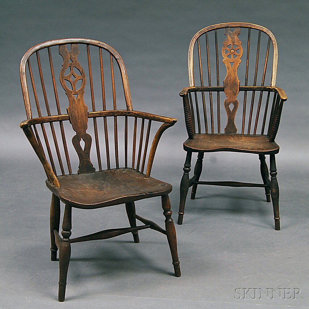 Appraisal: Two English Windsor Armchairs th th century both with pierced