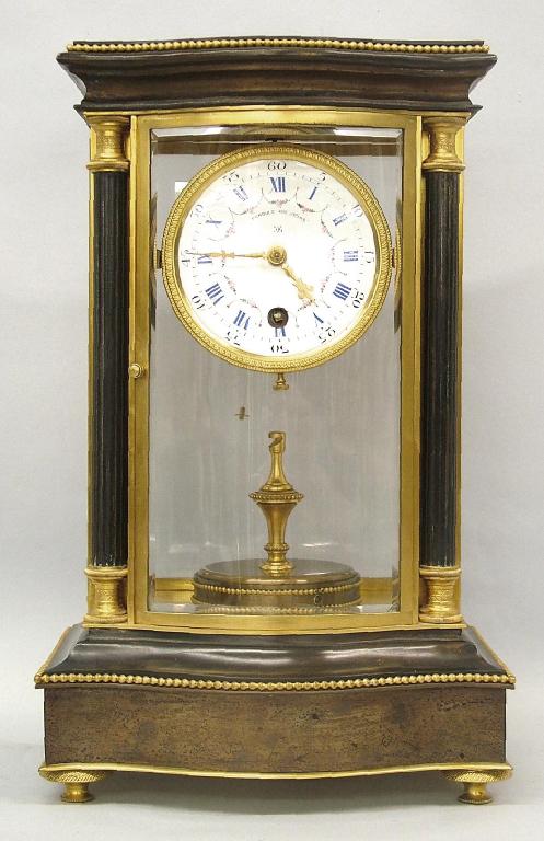 Appraisal: Grivolas four glass 'Pendule Jours' torsion clock the back plate