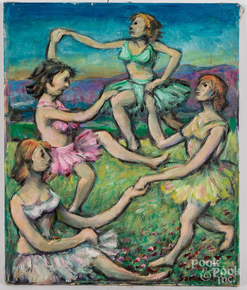 Appraisal: Samuel Heller oil on canvas of dancers Samuel Heller American