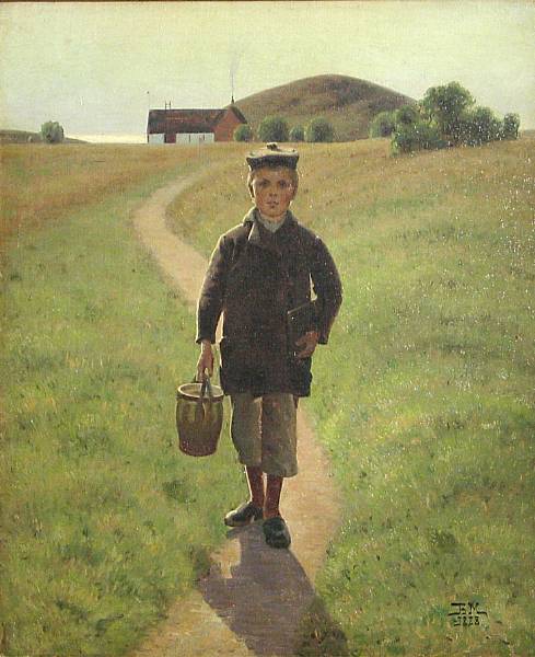 Appraisal: Bernhard Middelboe - Off to school signed with initials and