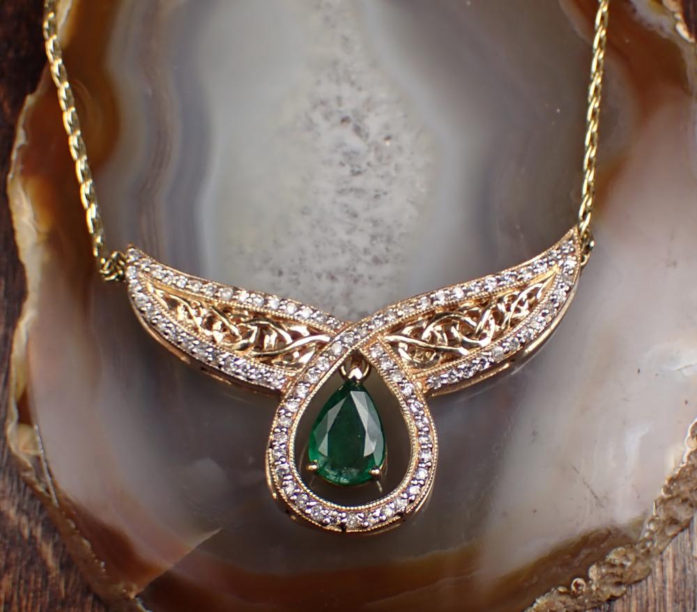 Appraisal: EMERALD DIAMOND AND FOURTEEN KARAT GOLD NECKLACE The - necklace