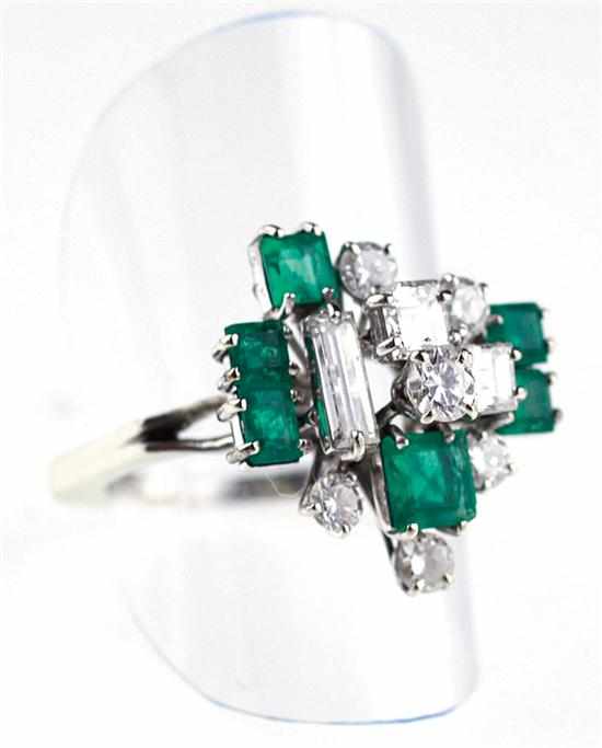 Appraisal: Emerald and diamond ring hand-constructed cluster ring set with modified