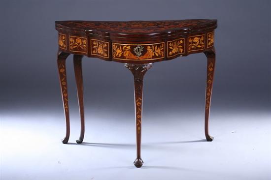 Appraisal: DUTCH QUEEN ANNE STYLE MARQUETRY INLAID CONSOLE GAME TABLE early