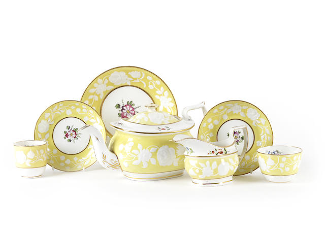 Appraisal: A Staffordshire porcelain tea service circa - Relief moulded with