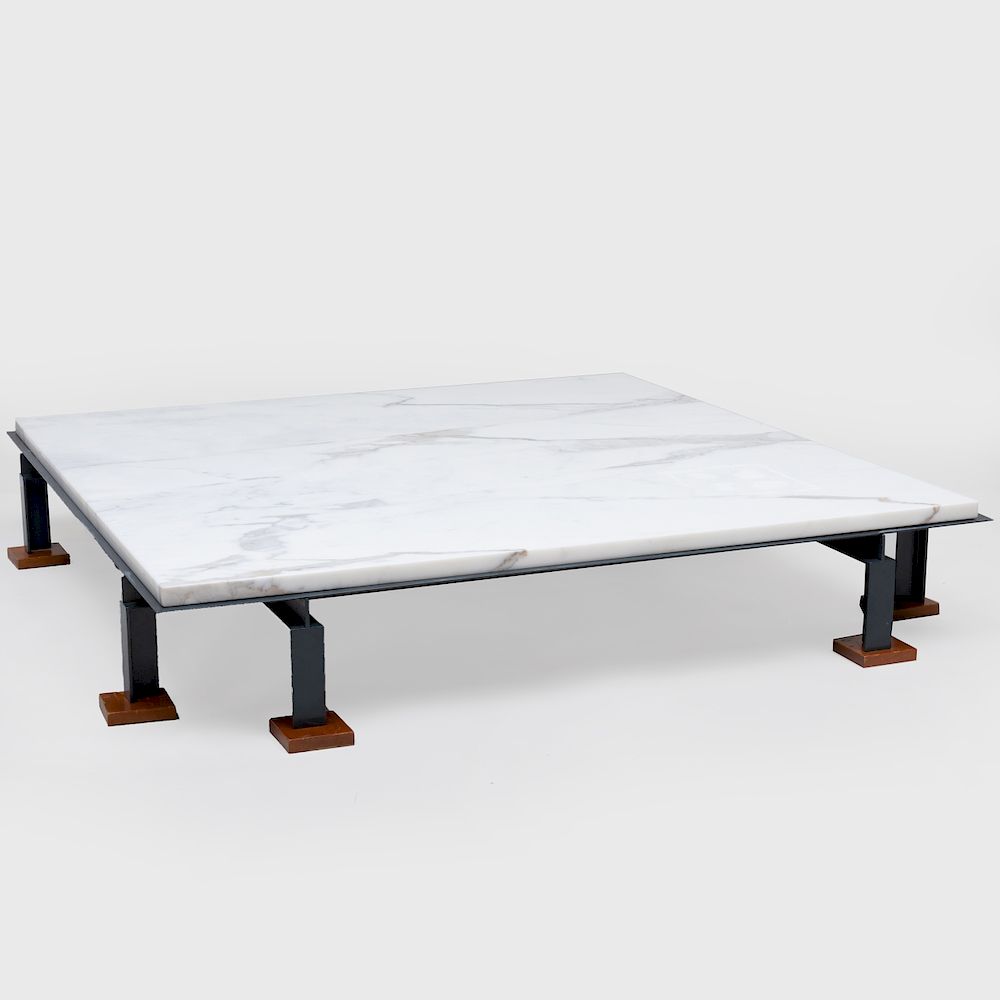 Appraisal: Modern Metal and Marble Square Top Low Coffee Table in