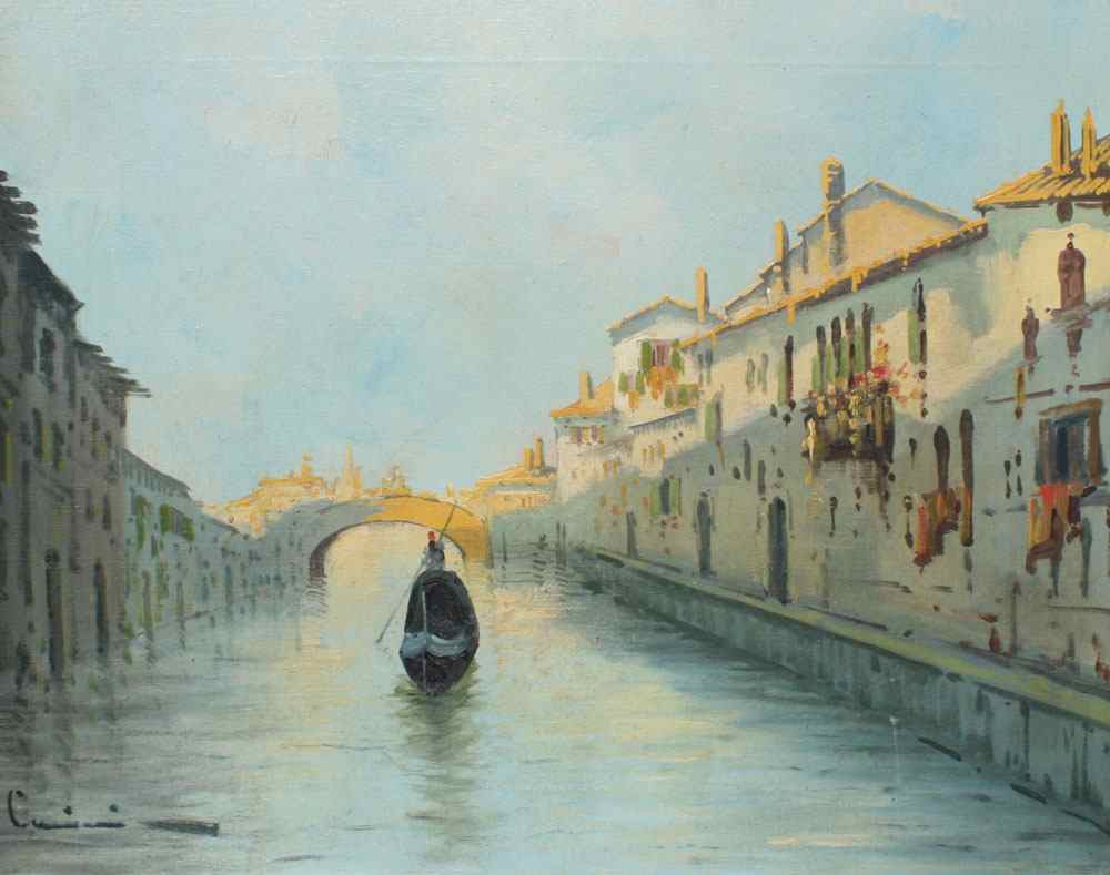 Appraisal: ILLEGIBLY SIGNED VENETIAN CANAL SCENE WITH GONDOLIER Sight size ''