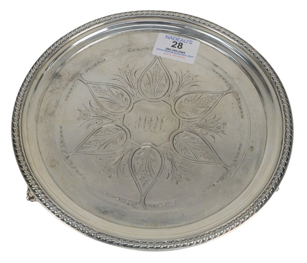 Appraisal: J E Caldwell Coin Silver Salver on three feet diameter