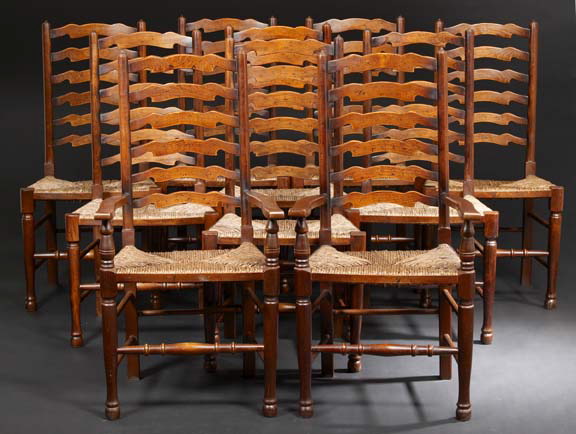 Appraisal: Suite of Ten Country English Beechwood Dining Chairs consisting of