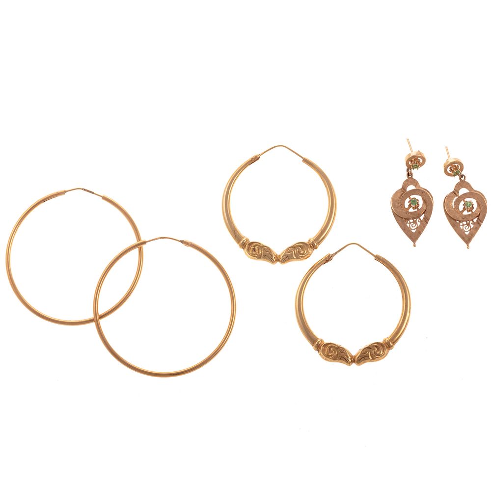 Appraisal: A Collection of Hoop Dangle Earrings in Gold K yellow