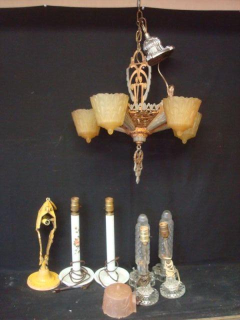 Appraisal: Lot of Art Deco Lighting Include lamps chandelier shades and