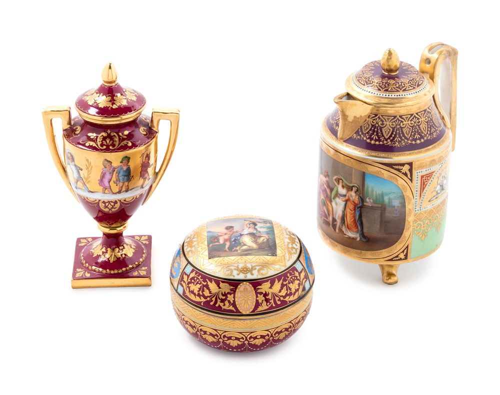 Appraisal: Three Vienna Painted and Parcel Gilt Porcelain Table Articles Three