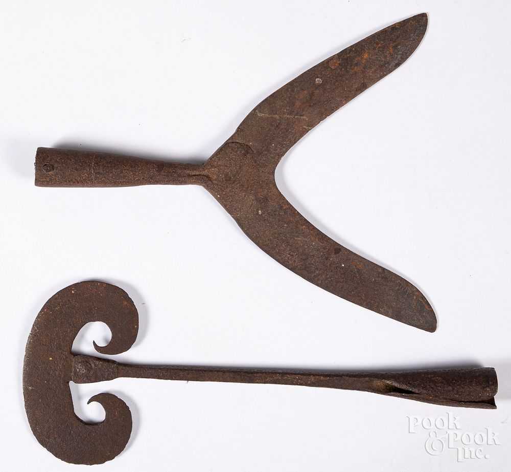 Appraisal: Two wrought iron flensing whaling tools Two wrought iron flensing