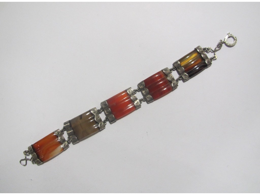 Appraisal: Victorian silver and agate bracelet with vari coloured ribbed rectangular