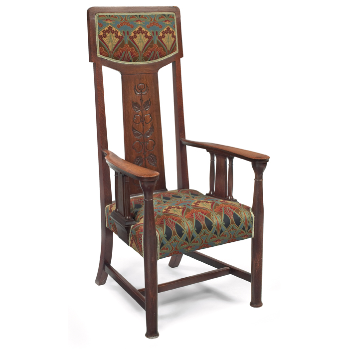 Appraisal: English Arts Crafts hall chair tall-back form with wide slat